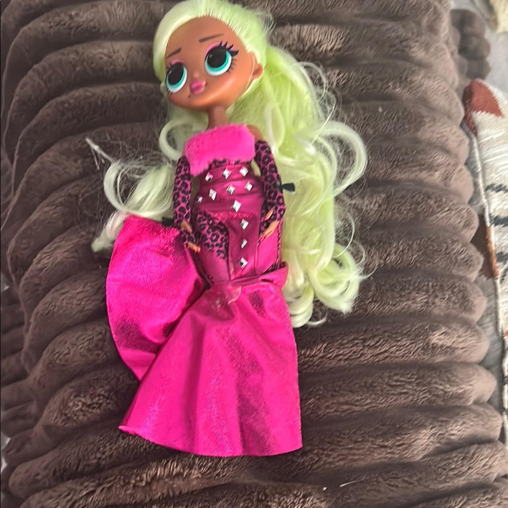 Fashion Doll with Neon Hair and Pink Outfit